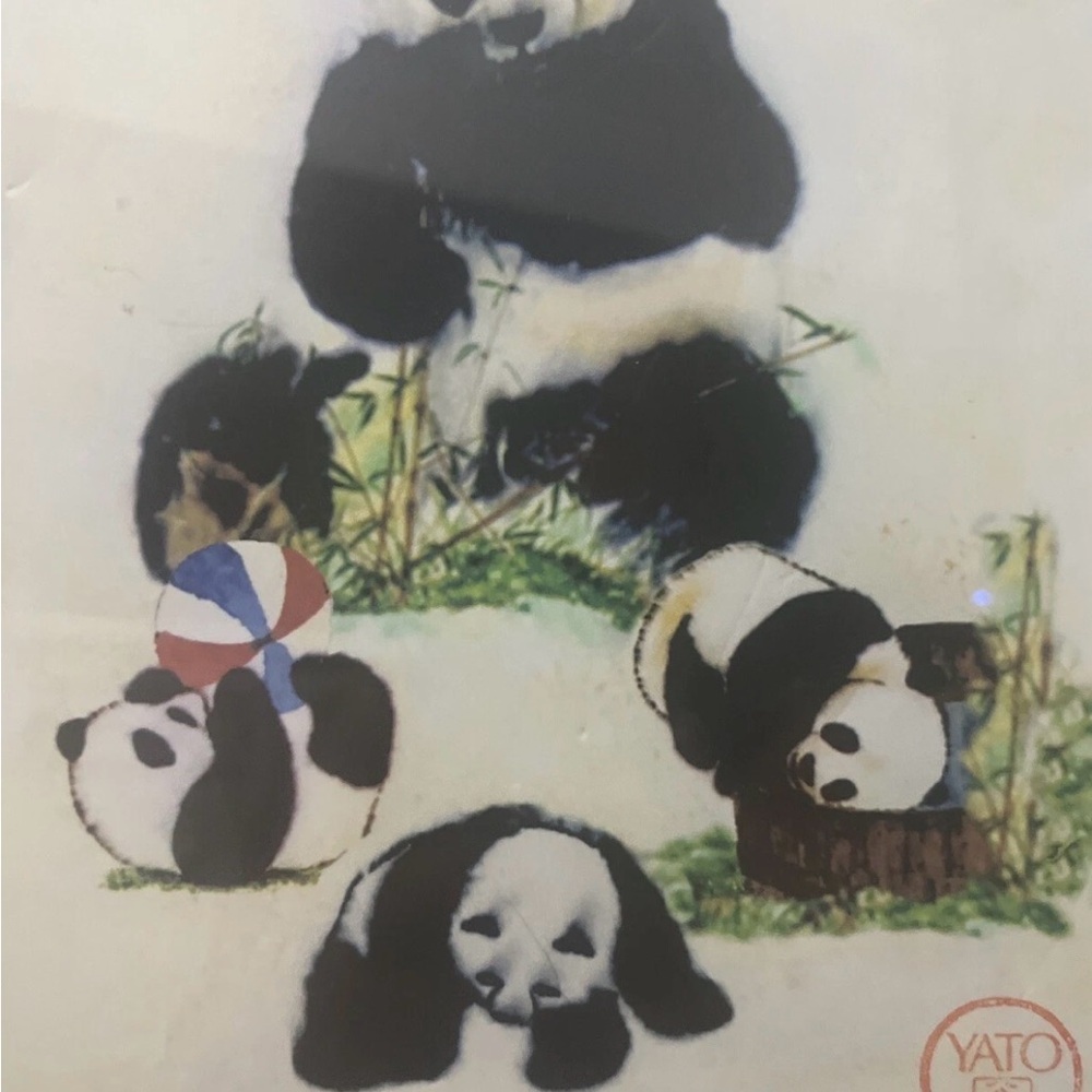 Vintage Playful Panda Signed John Yato Framed Print - Picture 3 of 6